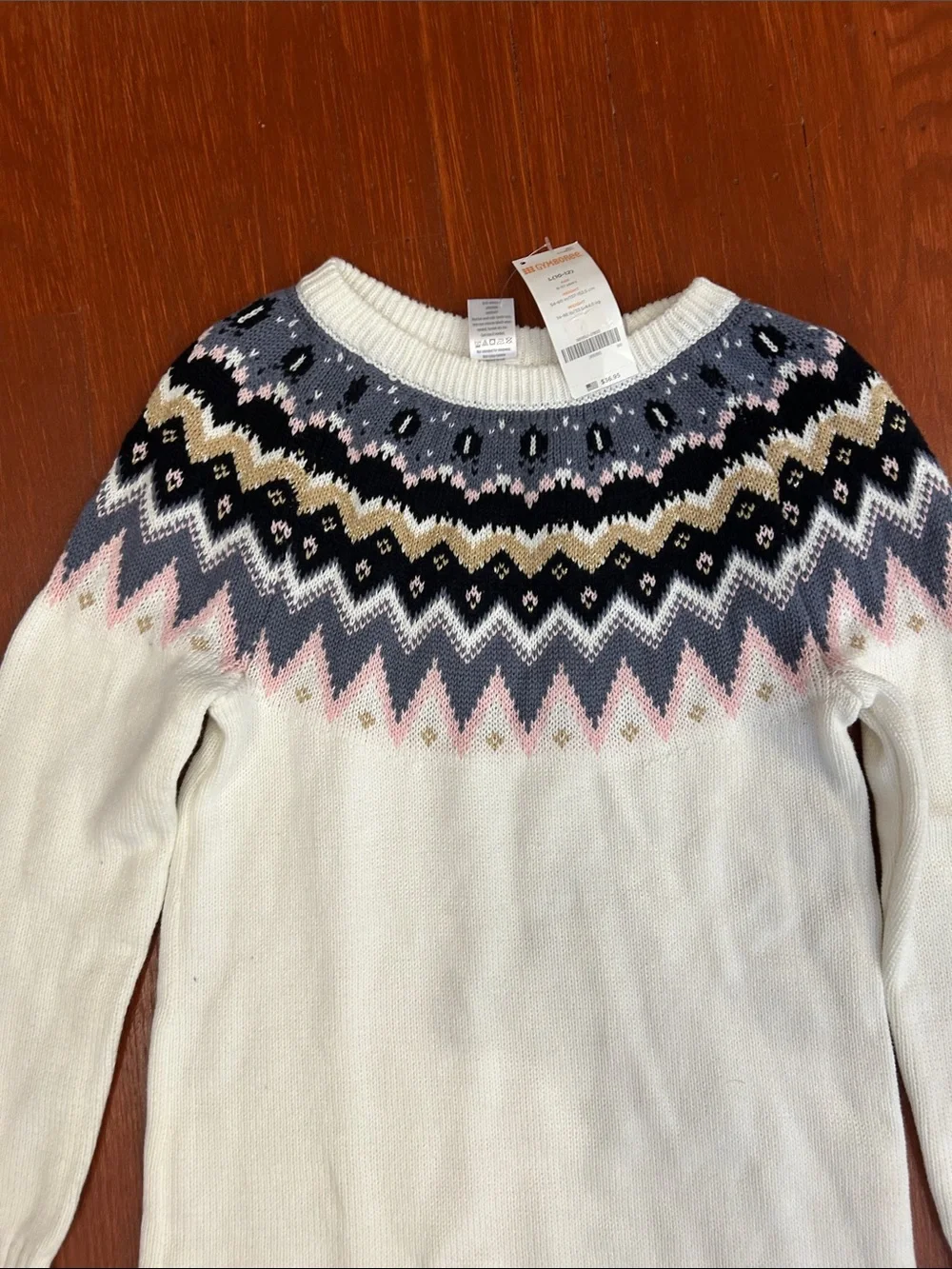 Gymboree Cream Fair Isle Yoke Sweater Dress with Pink, Navy & Gray Accents